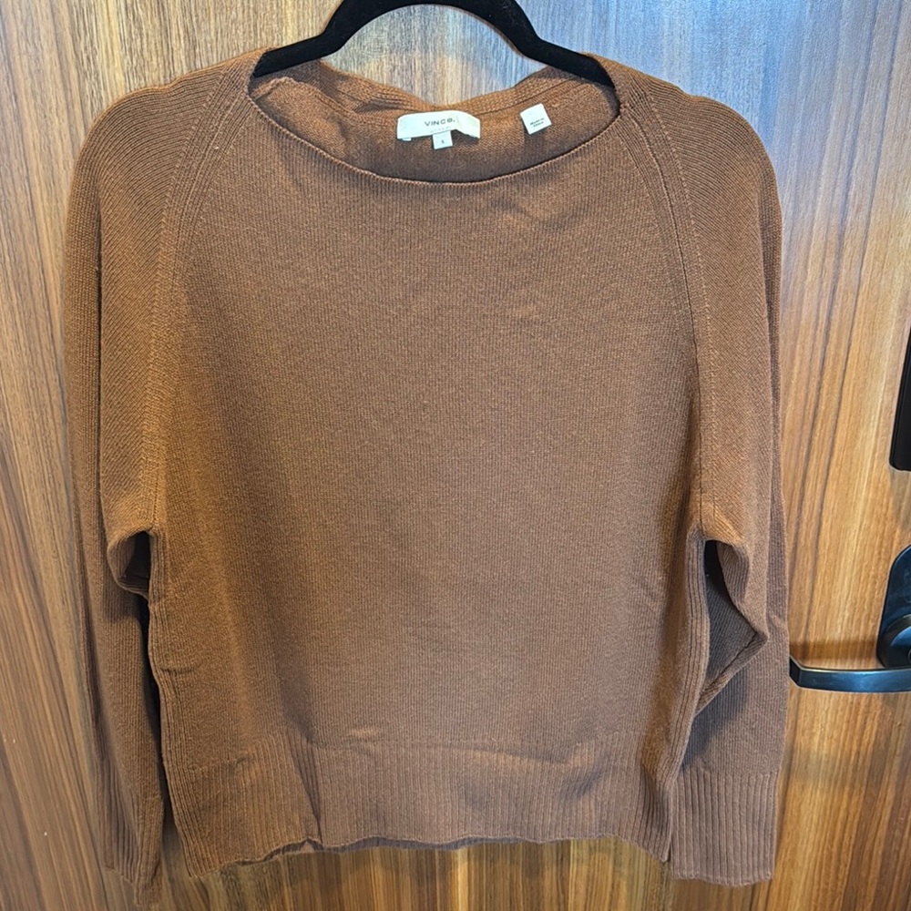 Vince Brown/Burnt Orange Wool Cashmere Crewneck Sweater Soft Knit Classic